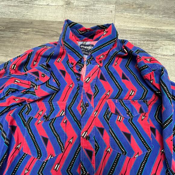 VIntage Wrangler X Long Tails Cowboy Western Shirt Zig Zag Chevron Mens XL 80s - Picture 1 of 7